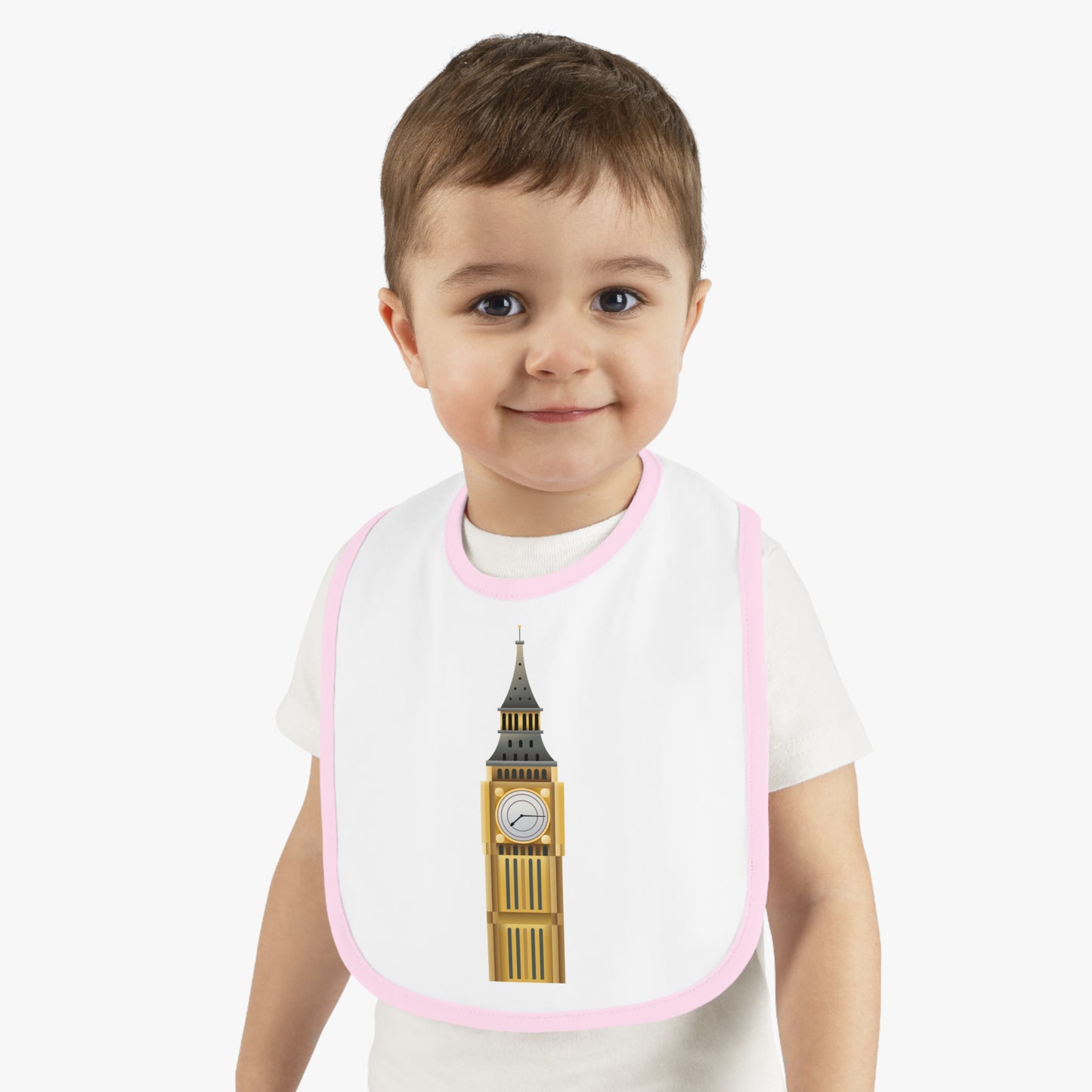 London Tower Baby Bib with Contrast Trim, Cute Infant Bib, Gift for New Parents, Funny Baby Shower Gift, Toddler Feeding Accessories, Stylish Baby Gear