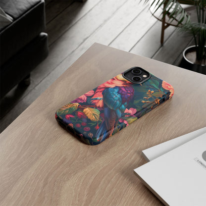 Vibrant Phone Case, Tropical Bird Design, Tough Phone Cover, Floral Tech Accessory, Gift for Nature Lovers