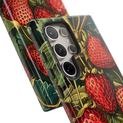 Strawberry Phone Case, Tough Berry Case, Floral Phone Cover, Cute Smartphone Shell, Nature-Inspired Gift