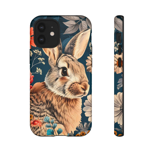Floral Rabbit Phone Case, Cute Phone Cover, Tough Cases for Animal Lovers, Unique Gift for Birthdays, Nature-Themed Accessories