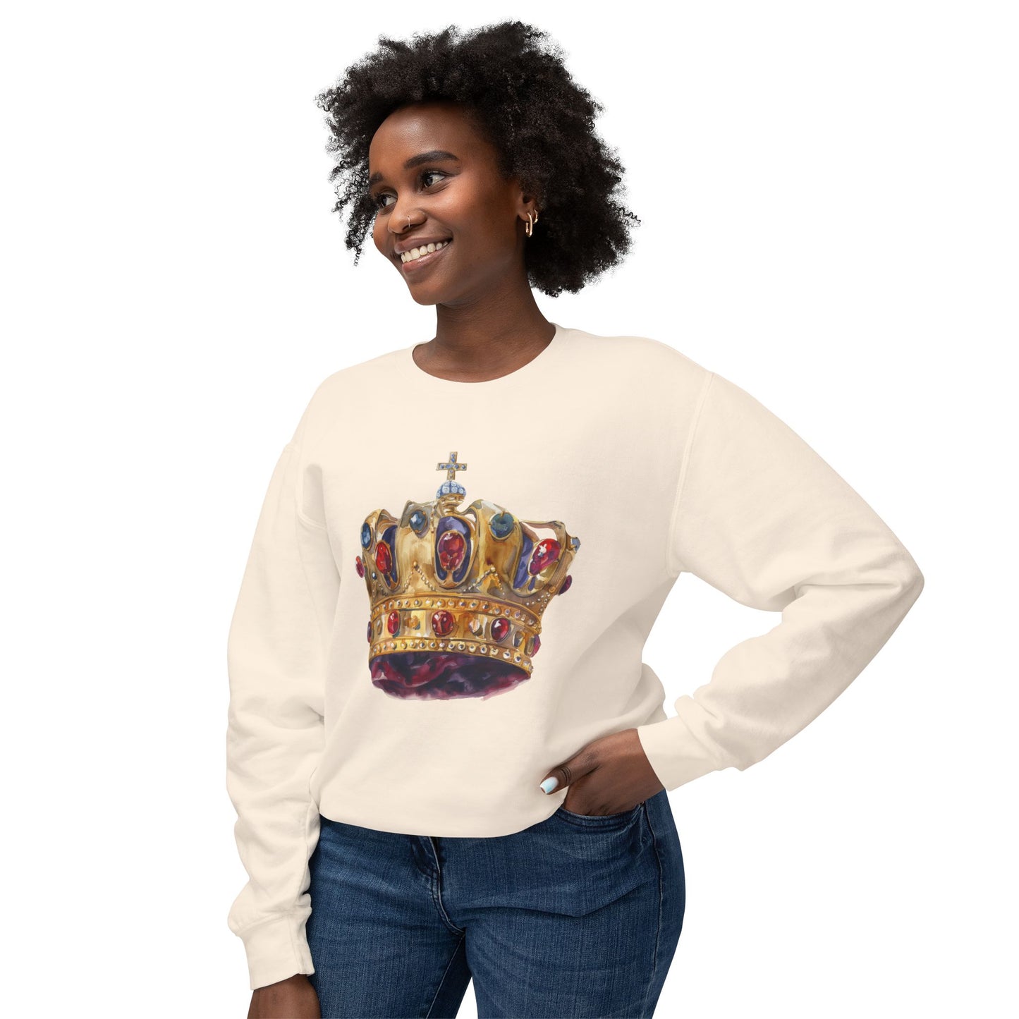 Unisex Lightweight Crewneck Sweatshirt - British Royal Crown Design - Iconic Symbol of Monarchy