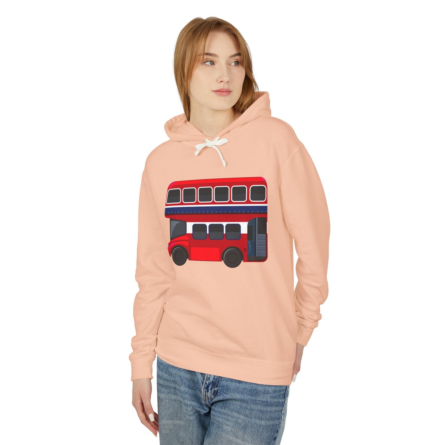 Unisex Lightweight Hooded Sweatshirt - Timeless Transit - The Iconic Red Bus of Britain