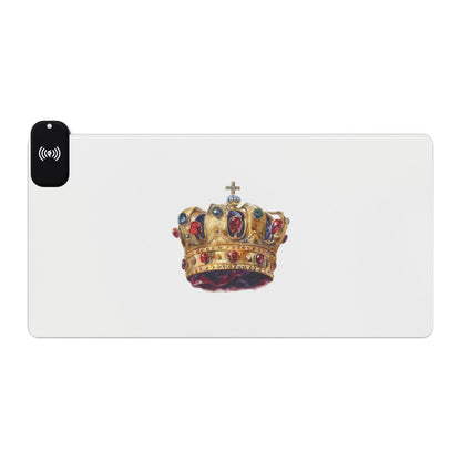 Golden Royal Crown – Monarch’s Glory - Wireless Charging LED Gaming Mouse Pad with Crown Design, Gamer Gift, Desk Accessory, Workflow Improvement, Unique Gaming Decor