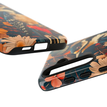 Artistic Bird Phone Case, Unique Tough Cases for Nature Lovers, Floral Design, Cute Gift, Customized Phone Accessories