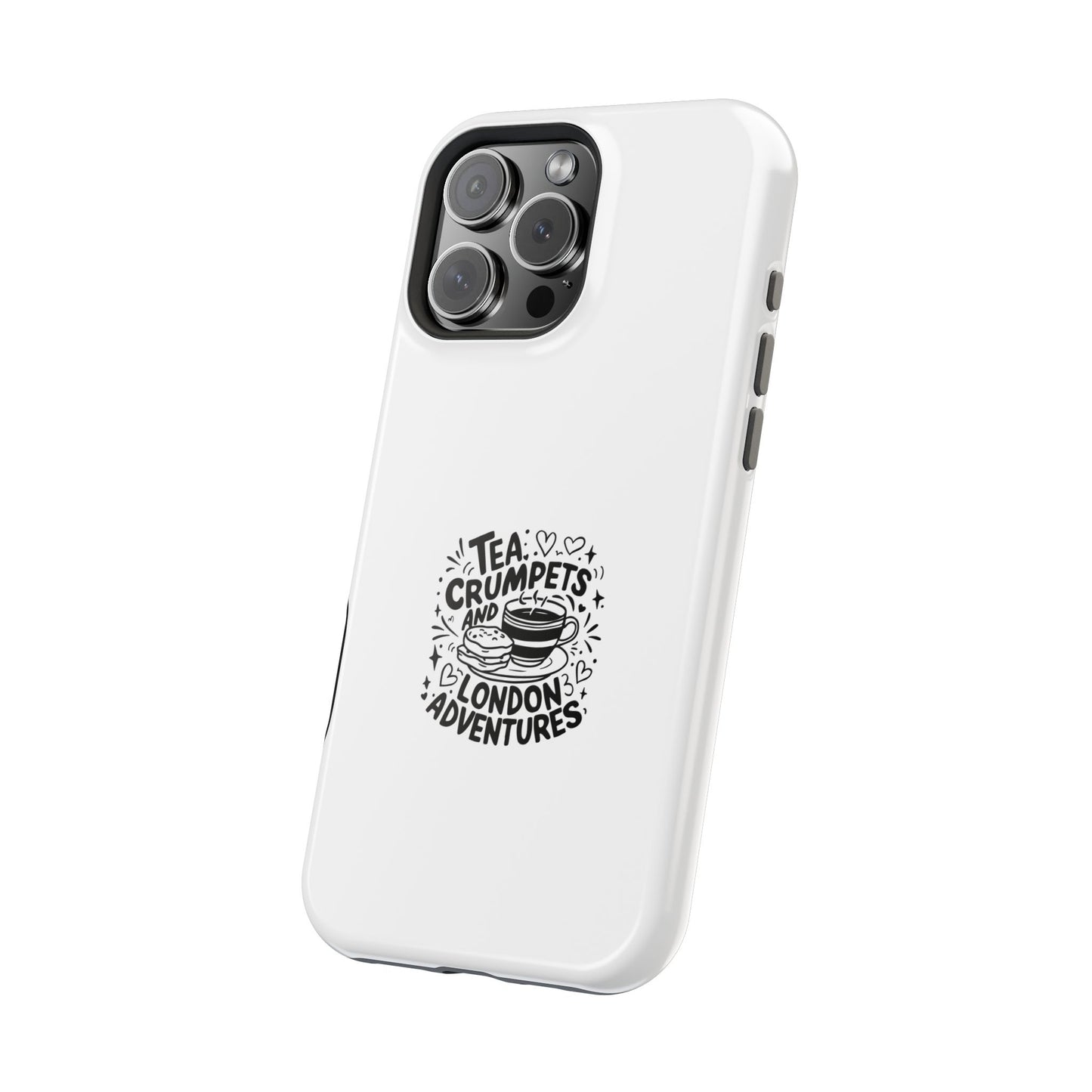 Magnetic Phone Case - Tea Crumpets London Adventures, Gift for Travelers, Cute Phone Cover, Unique Phone Accessory, Fun Design