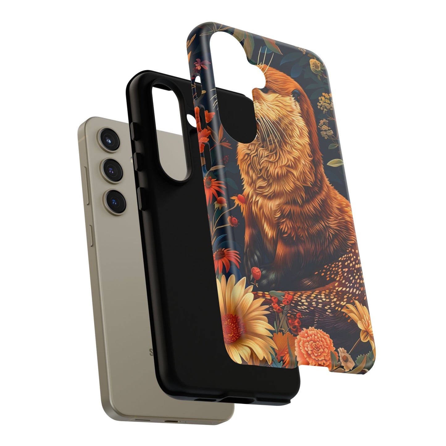 Otter Phone Case, Floral Otter Design, Tough Phone Cover, Nature Lover Gift, Cute Animal Accessories