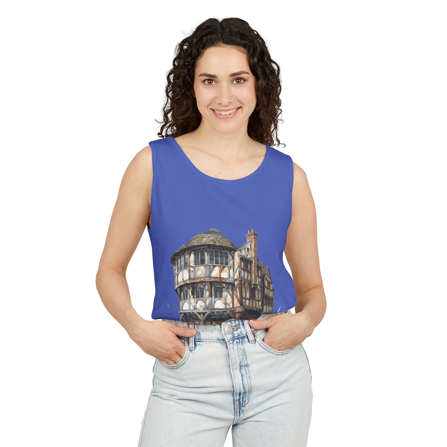 Unisex Garment-Dyed Tank Top - Hand-Painted Bar Scene Wall Art