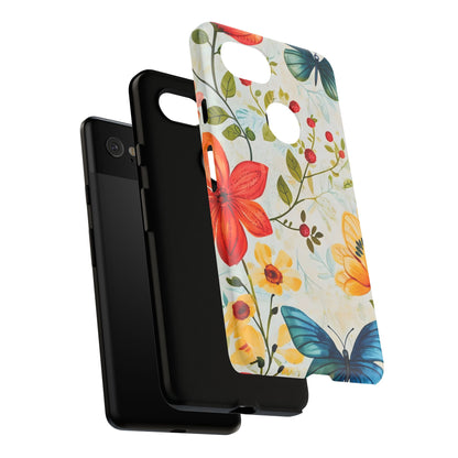 Floral Phone Case with Butterflies, Flower Design, Tough Phone Cover, Nature Lover Gift, Stylish Phone Accessory, Eco-Friendly