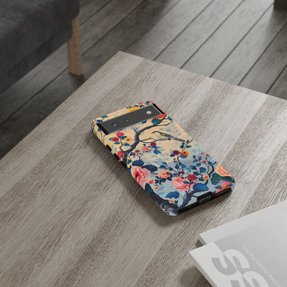 Floral Phone Case, Tough Cases with Bird and Flower Design, Trendy Accessory, Gift for Nature Lovers, Stylish Protection