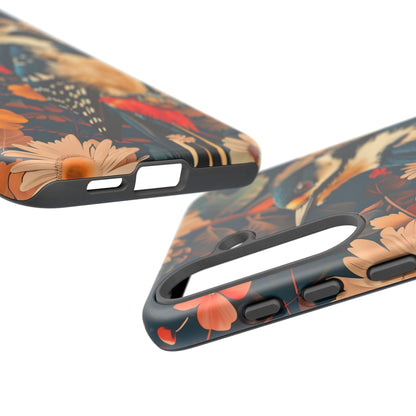 Artistic Bird Phone Case, Unique Tough Cases for Nature Lovers, Floral Design, Cute Gift, Customized Phone Accessories