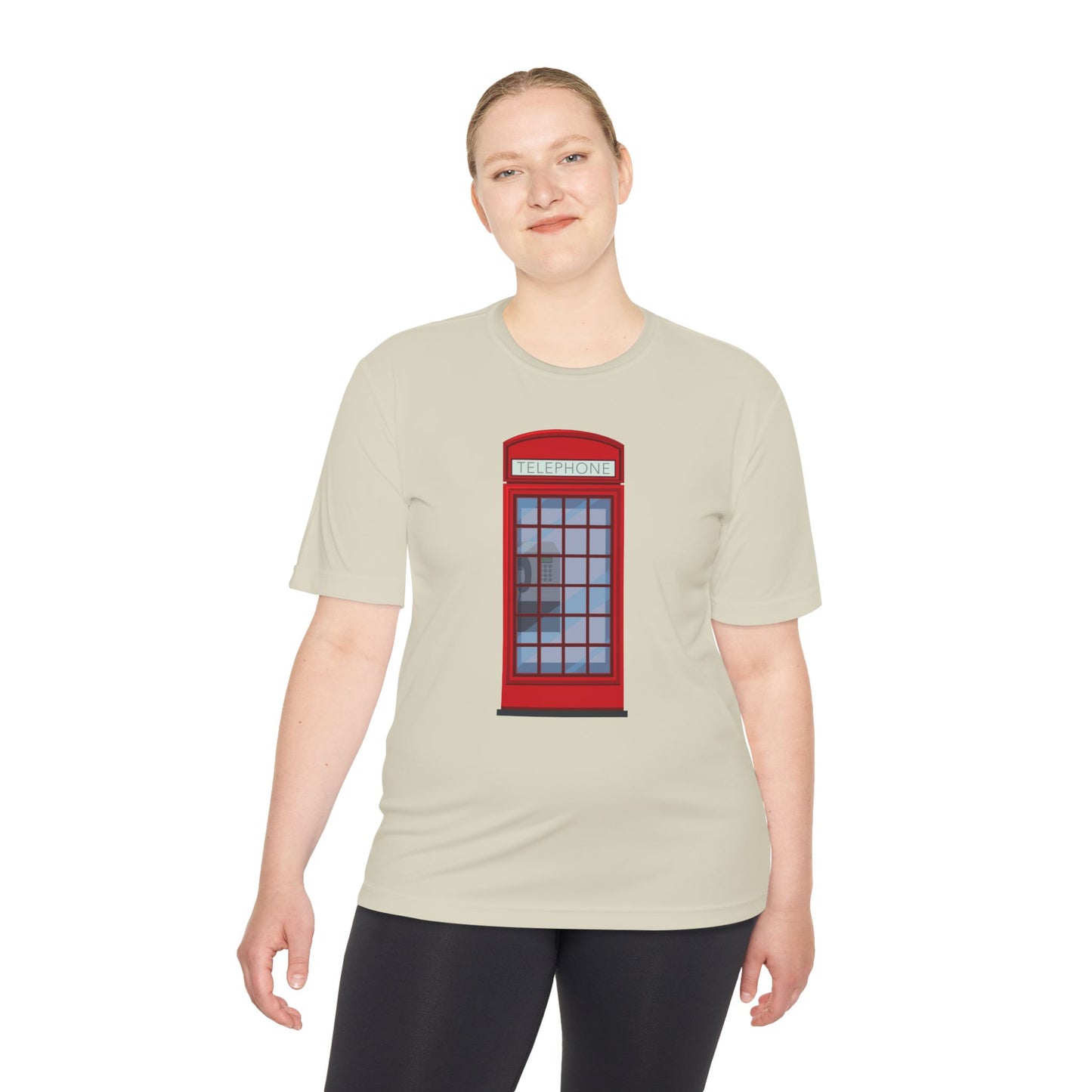 Unisex Moisture Wicking Tee - Vintage British Telephone Booth Art Print