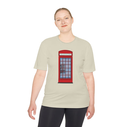 Unisex Moisture Wicking Tee - Vintage British Telephone Booth Art Print