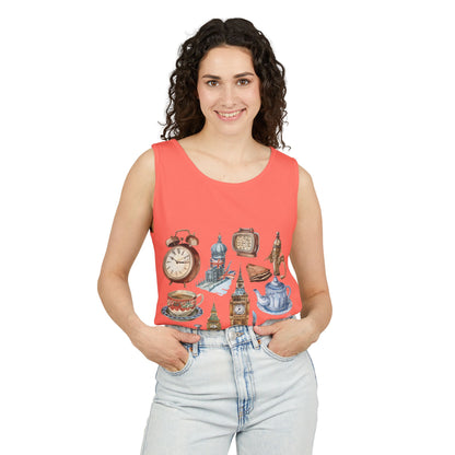 Unisex Garment-Dyed Tank Top - Iconic England Landmarks Illustration Print