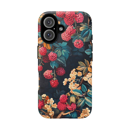 Floral Phone Case with Berry Design, Durable Phone Cover, Floral Print, Gift for Plant Lovers, Nature-Inspired Accessory