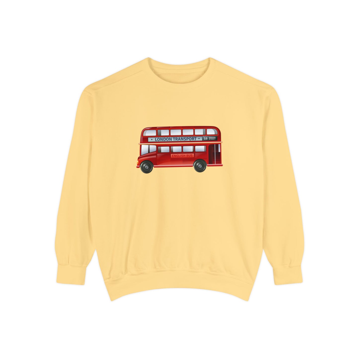 Unisex Garment-Dyed Sweatshirt Trendy - London Transport Red Double-Decker Bus