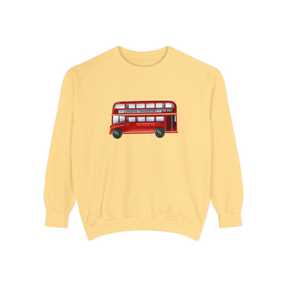 Unisex Garment-Dyed Sweatshirt Trendy - London Transport Red Double-Decker Bus