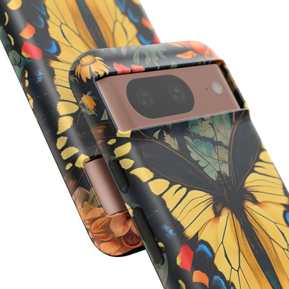 Butterfly Floral Phone Case, Art-inspire Tough Case, Gift for Nature Lovers, Butterfly Pattern Cover, Eco-Friendly Mobile Accessory