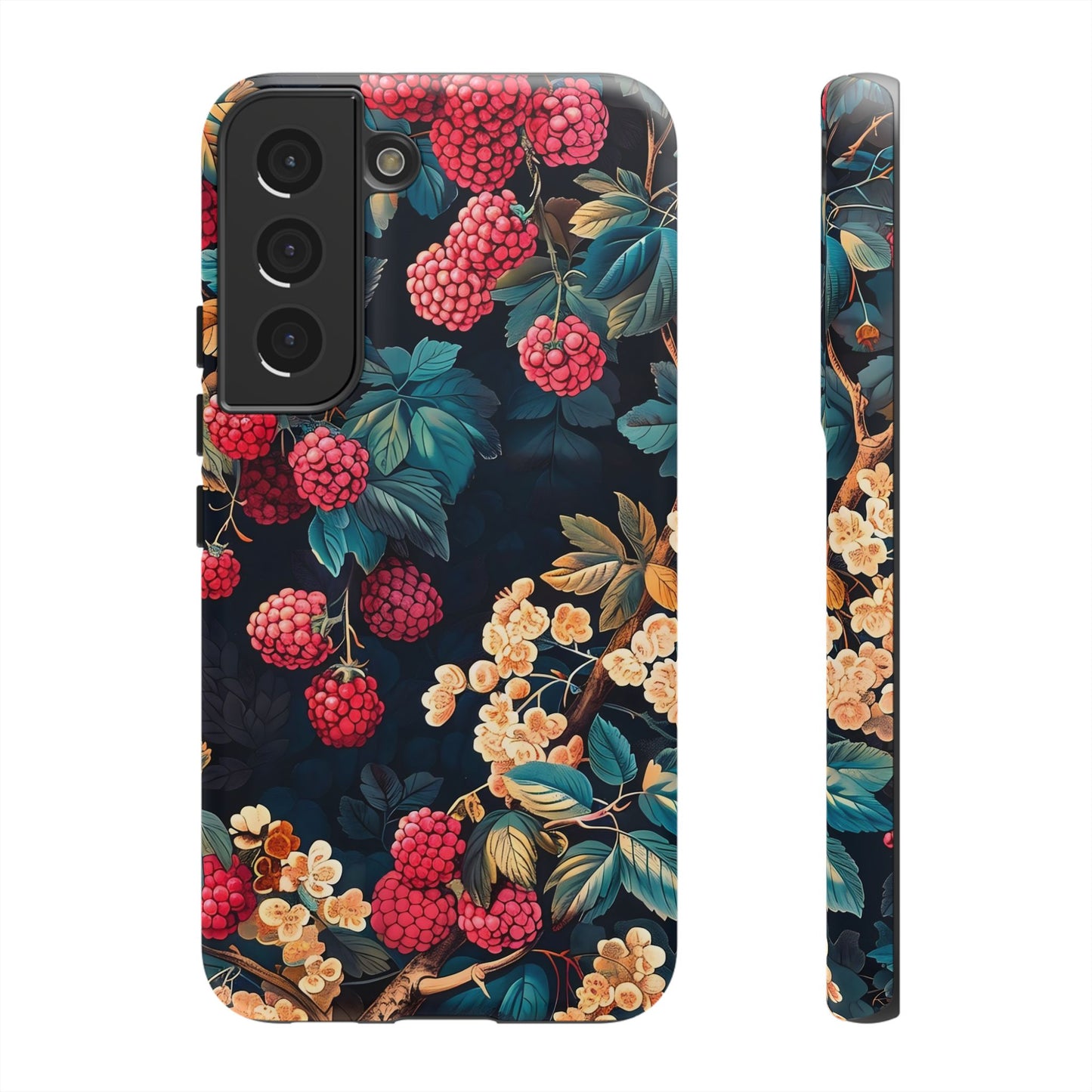 Floral Phone Case with Berry Design, Durable Phone Cover, Floral Print, Gift for Plant Lovers, Nature-Inspired Accessory