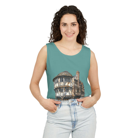 Unisex Garment-Dyed Tank Top - Hand-Painted Bar Scene Wall Art