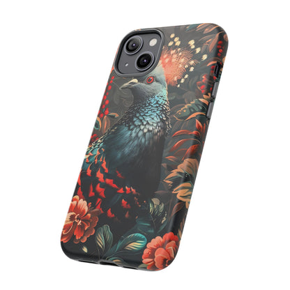Floral Peacock Phone Case, Tough Cases, Artistic Phone Cover, Unique Gift, Nature Lover Accessory, Protective Case