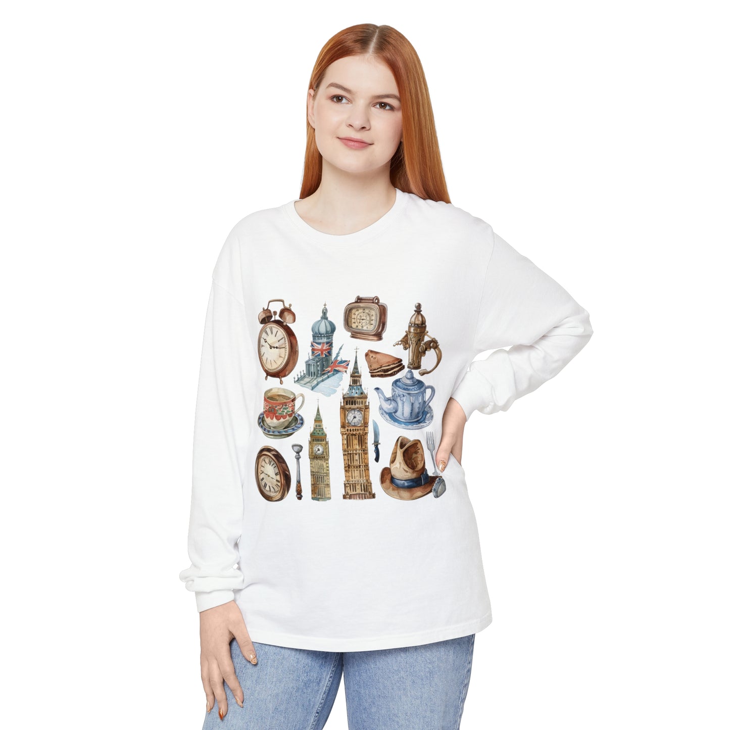 Unisex Garment-dyed Long Sleeve T-Shirt - Timeless Symbols - Iconic England