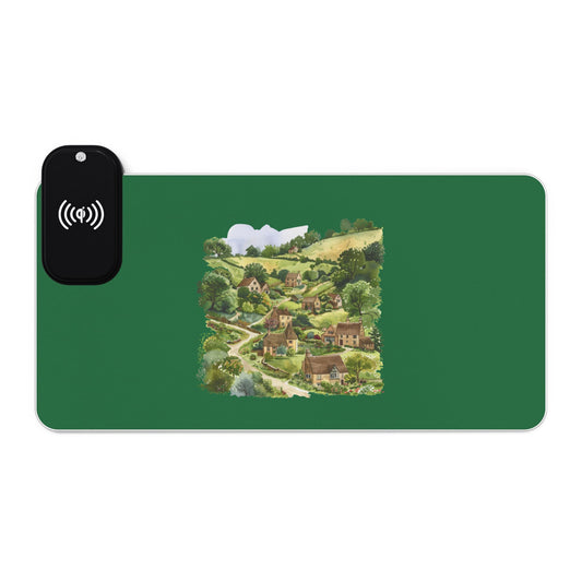 English Countryside Scene - LED Gaming Mouse Pad with Wireless Charging - Gaming Gift for Gamers, Desk Accessory, Computer Mat, Office Organization, Holiday Present