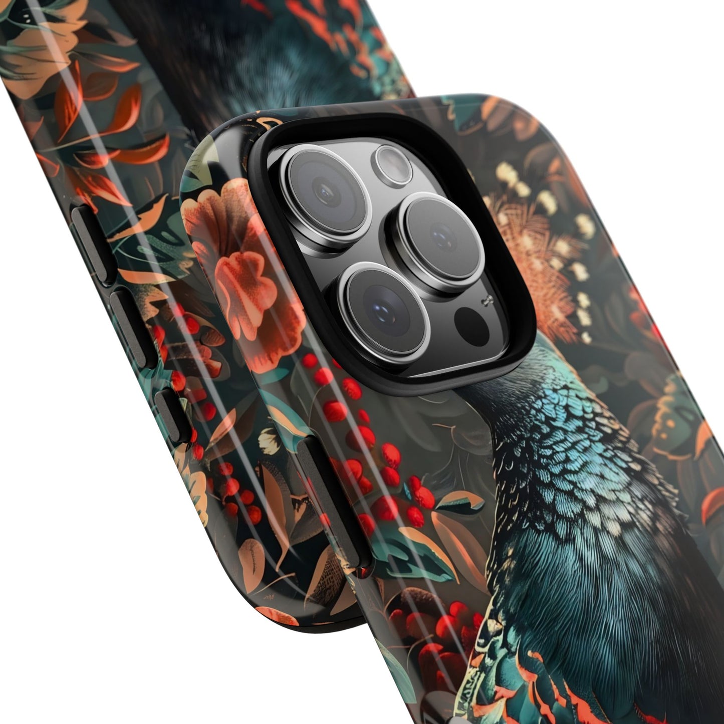 Floral Peacock Phone Case, Tough Cases, Artistic Phone Cover, Unique Gift, Nature Lover Accessory, Protective Case