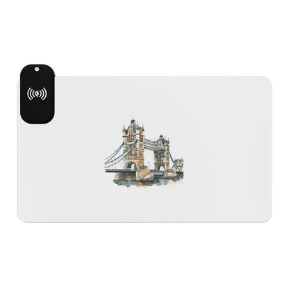 Tower Bridge Sketch – London’s Iconic Structure - LED Wireless Charging Gaming Mouse Pad - Perfect for Gamers, Office Use, Desk Decor, Unique Gift Ideas, Gaming Accessories