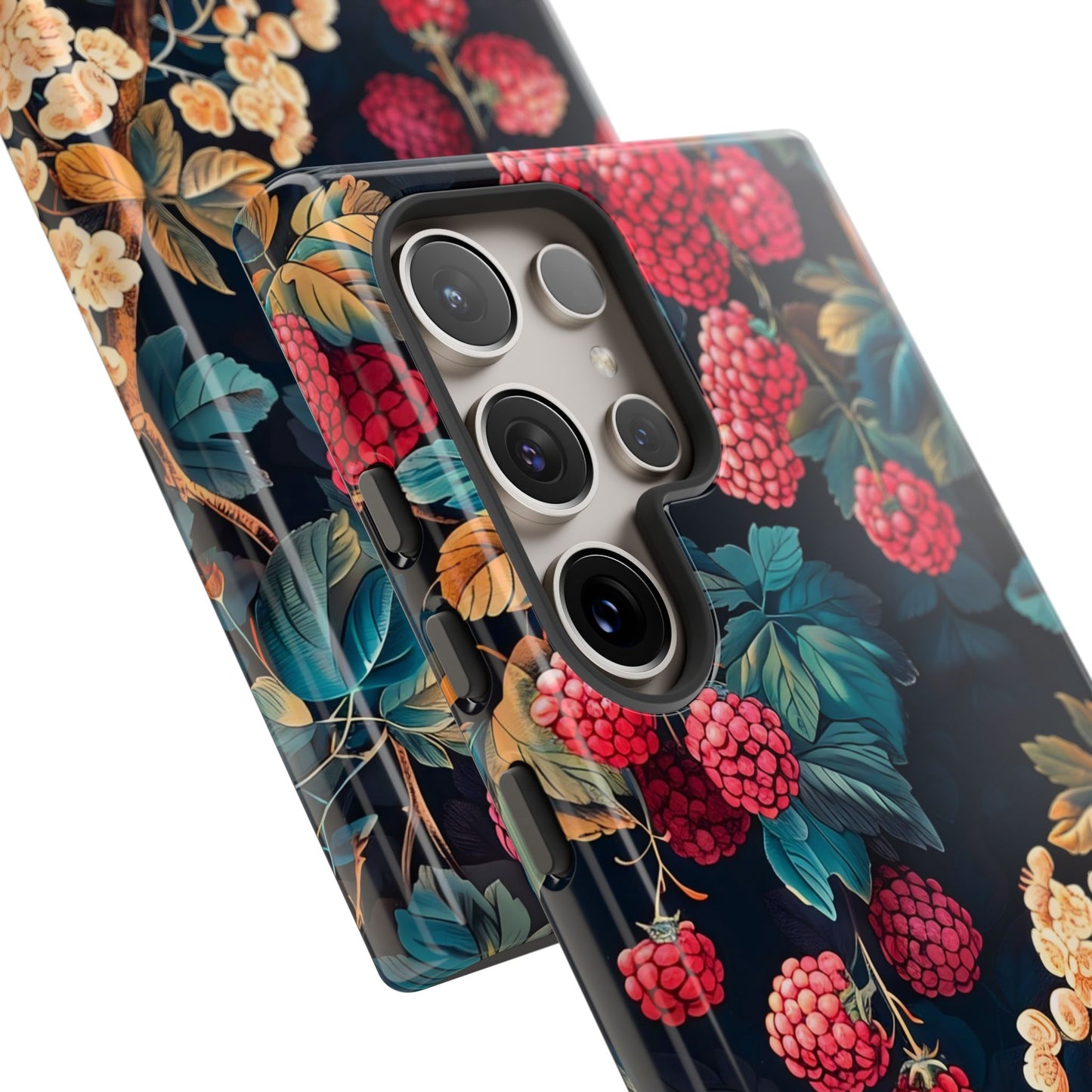 Floral Phone Case with Berry Design, Durable Phone Cover, Floral Print, Gift for Plant Lovers, Nature-Inspired Accessory