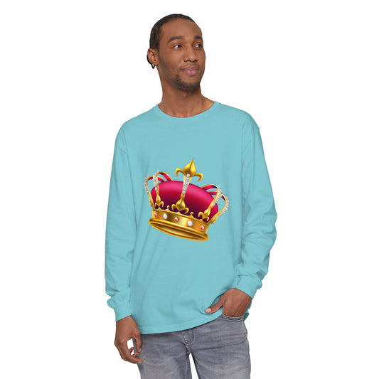Unisex Garment-dyed Long Sleeve T-Shirt - British Royal Crown Design - Iconic Symbol of Monarchy