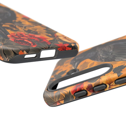 Raven Floral Phone Case - Tough Cases, Blackbird Decor, Gift for Nature Lovers, Bird Themed Accessories, Unique Phone Cover