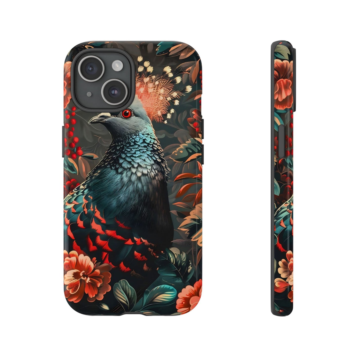 Floral Peacock Phone Case, Tough Cases, Artistic Phone Cover, Unique Gift, Nature Lover Accessory, Protective Case