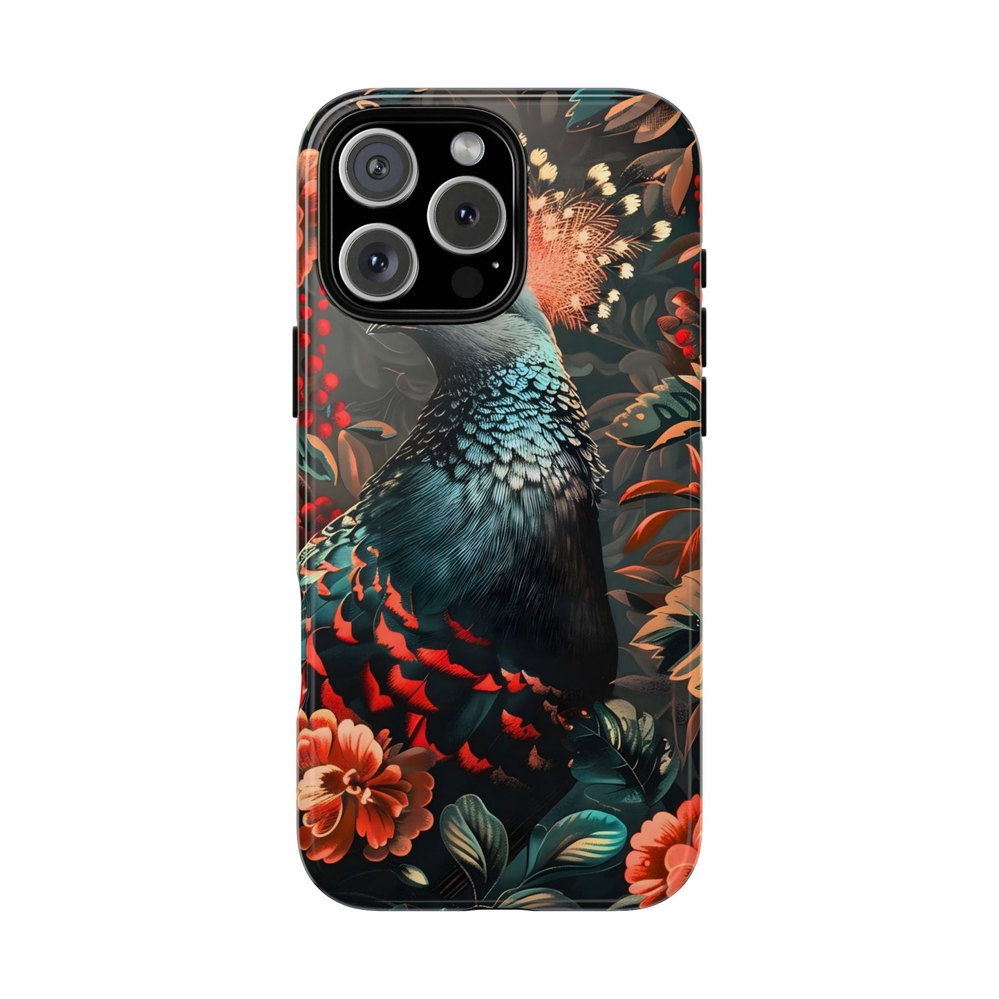 Floral Peacock Phone Case, Tough Cases, Artistic Phone Cover, Unique Gift, Nature Lover Accessory, Protective Case