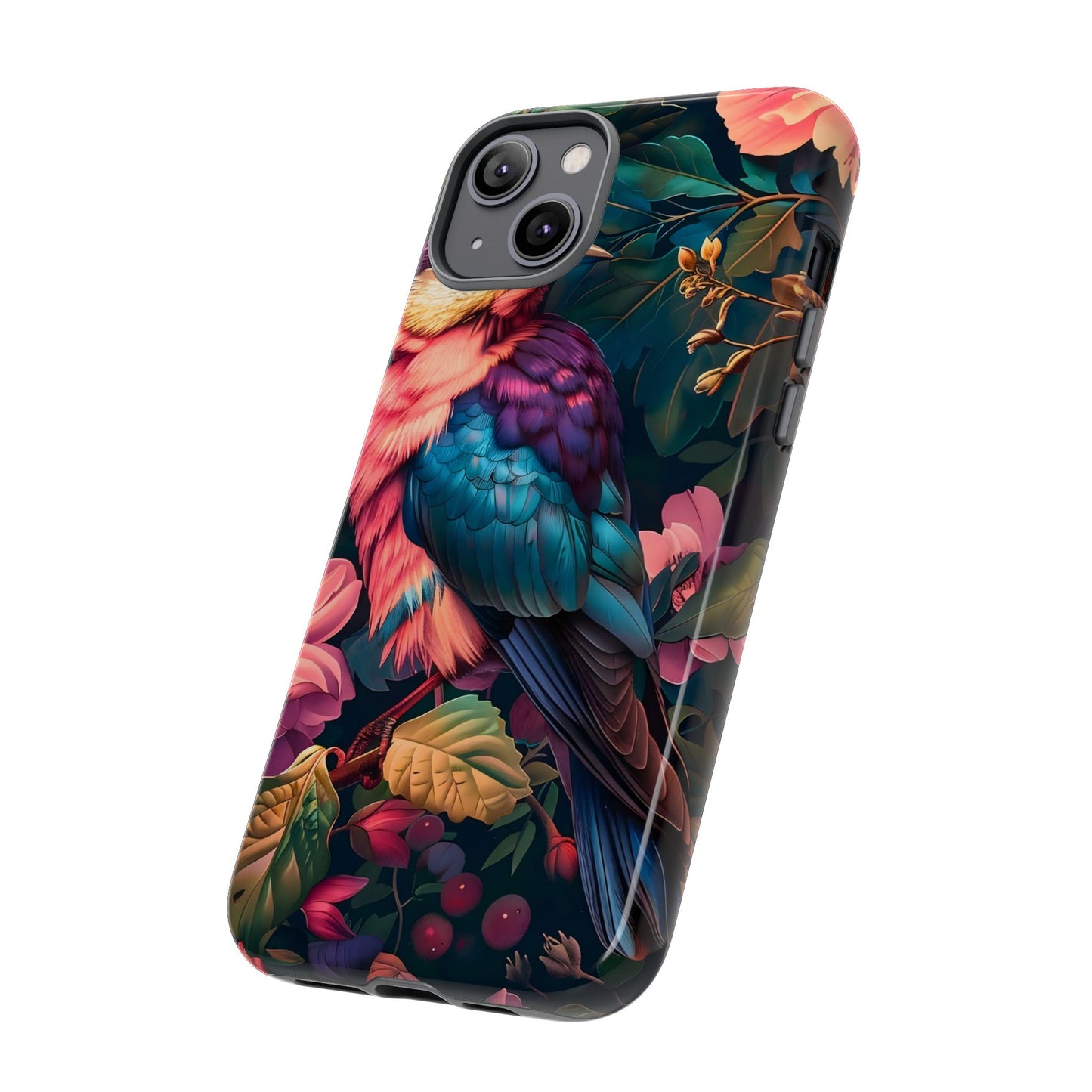 Vibrant Phone Case, Tropical Bird Design, Tough Phone Cover, Floral Tech Accessory, Gift for Nature Lovers