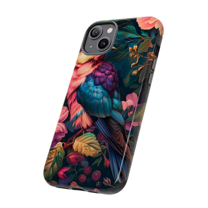 Vibrant Phone Case, Tropical Bird Design, Tough Phone Cover, Floral Tech Accessory, Gift for Nature Lovers