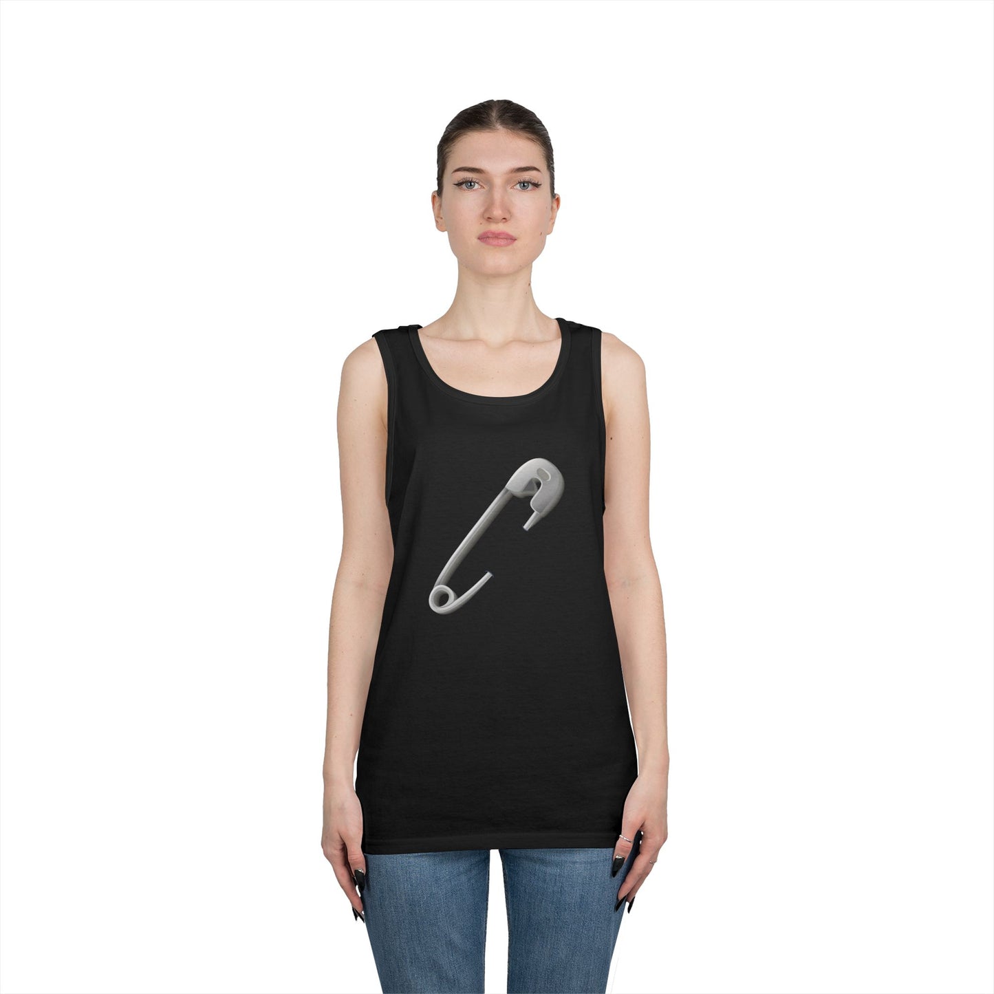 Unisex Heavy Cotton Tank Top - Minimalist Safety Pin Design
