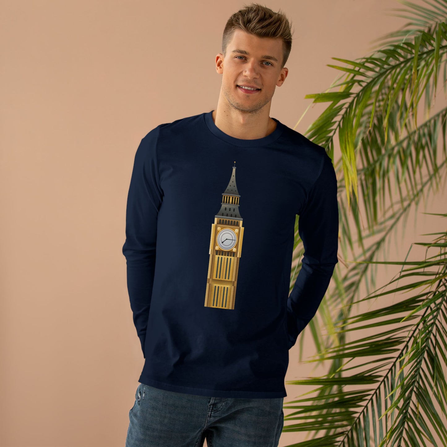 Men’s Base Longsleeve Tee - Iconic Big Ben Clock Tower Design - London Landmark