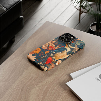 Artistic Bird Phone Case, Unique Tough Cases for Nature Lovers, Floral Design, Cute Gift, Customized Phone Accessories