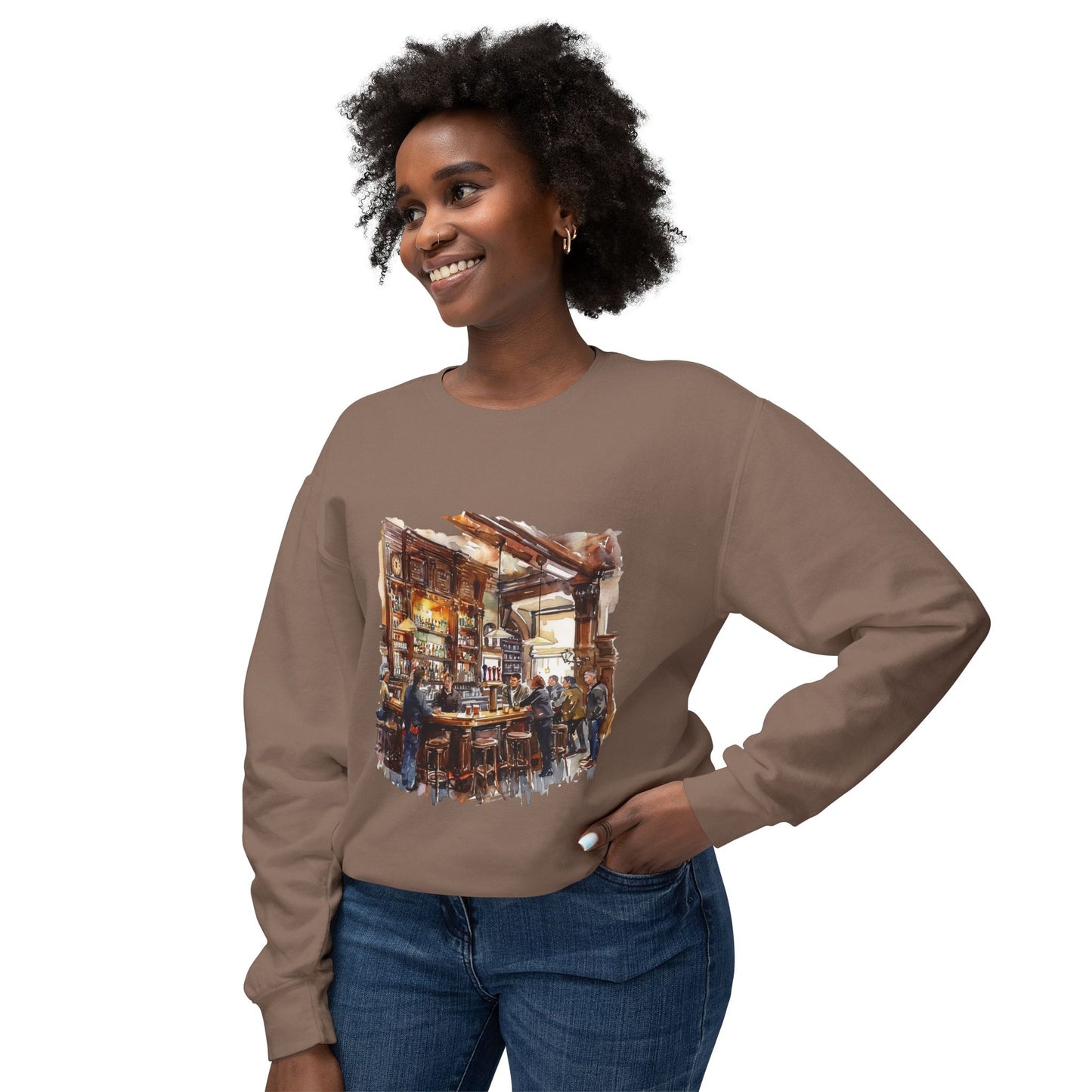Unisex Lightweight Crewneck Sweatshirt - Ale & Atmosphere - Cozy Nights in a British Pub