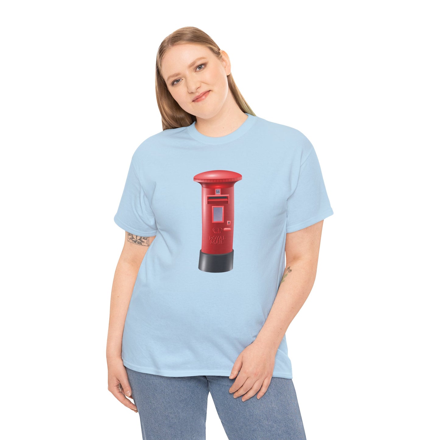 Unisex Heavy Cotton Tee - Classic UK Royal Mailbox Design - British Postbox Icon