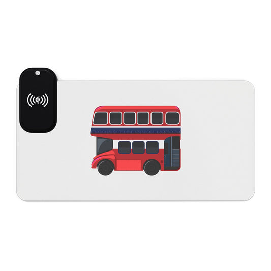 Red Double-Decker Bus Front View - LED Gaming Mouse Pad with Wireless Charging, Perfect for Gamers, Gaming Desk Accessories, Desk Decor, LED Light Mousepad