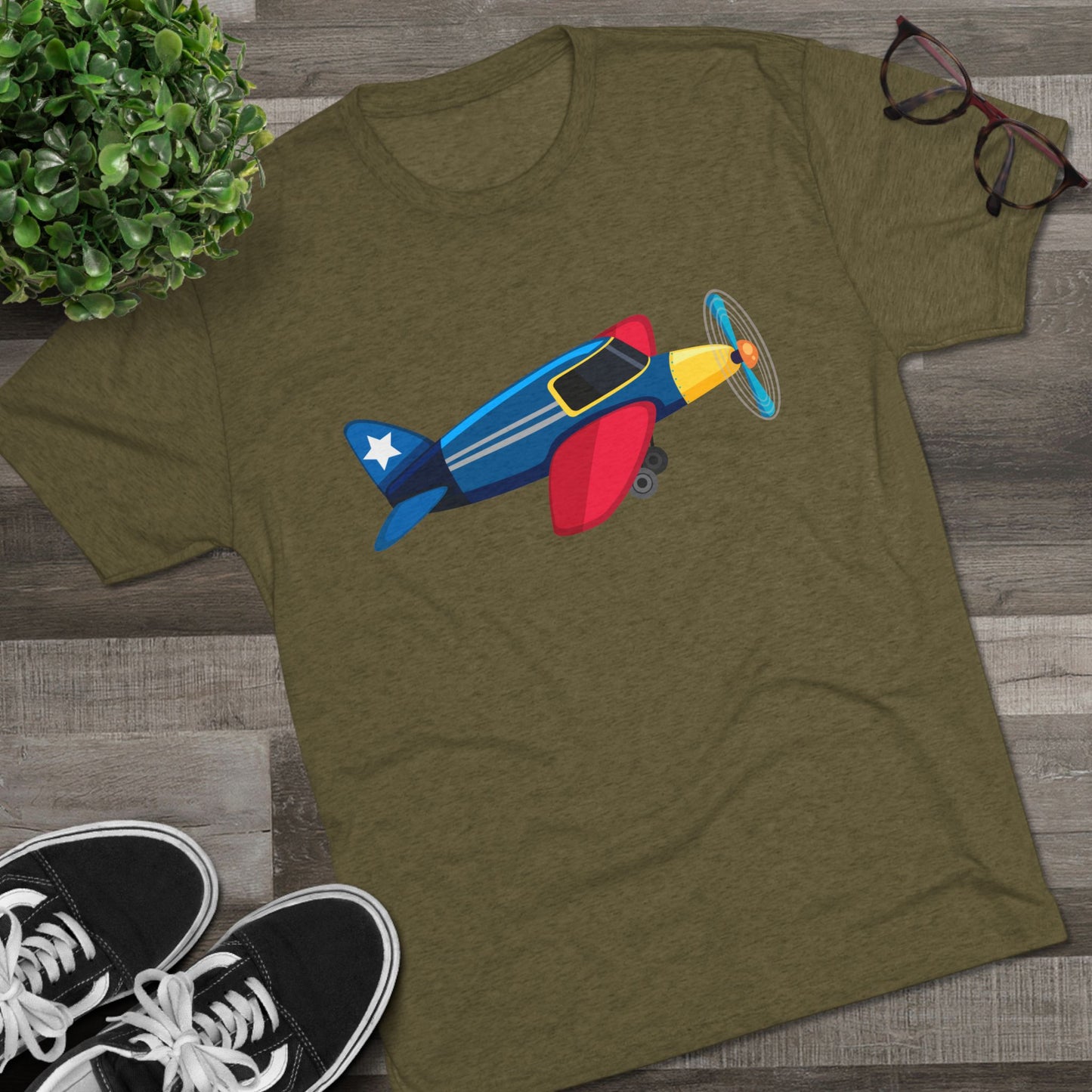 Vintage Airplane Illustration - Retro Aviation Cozy Unisex Tri-Blend Crew Tee