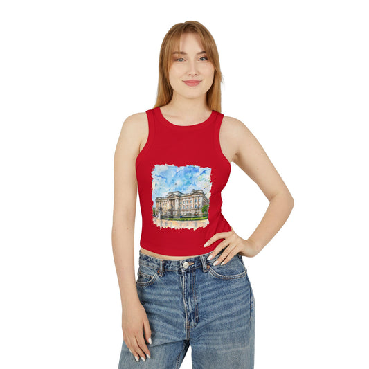 Women's Micro Rib Racer Tank Top - Street London Aesthetics - Urban Charm and Classic City Vibes