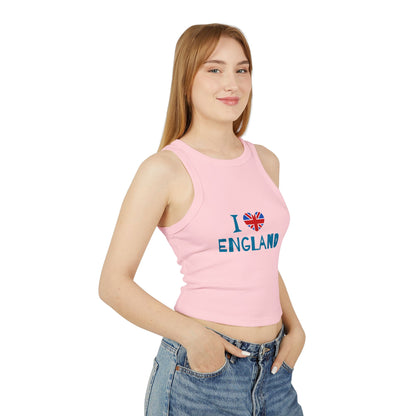 Women's Micro Rib Racer Tank Top - I Love England - Union Jack Heart Design
