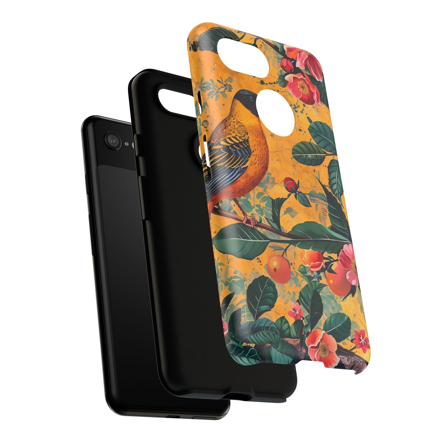 Colorful Floral Phone Case, Tough Cases, Nature-Inspired, Bird Design, Eco-Friendly Gift, Phone Protector for Spring