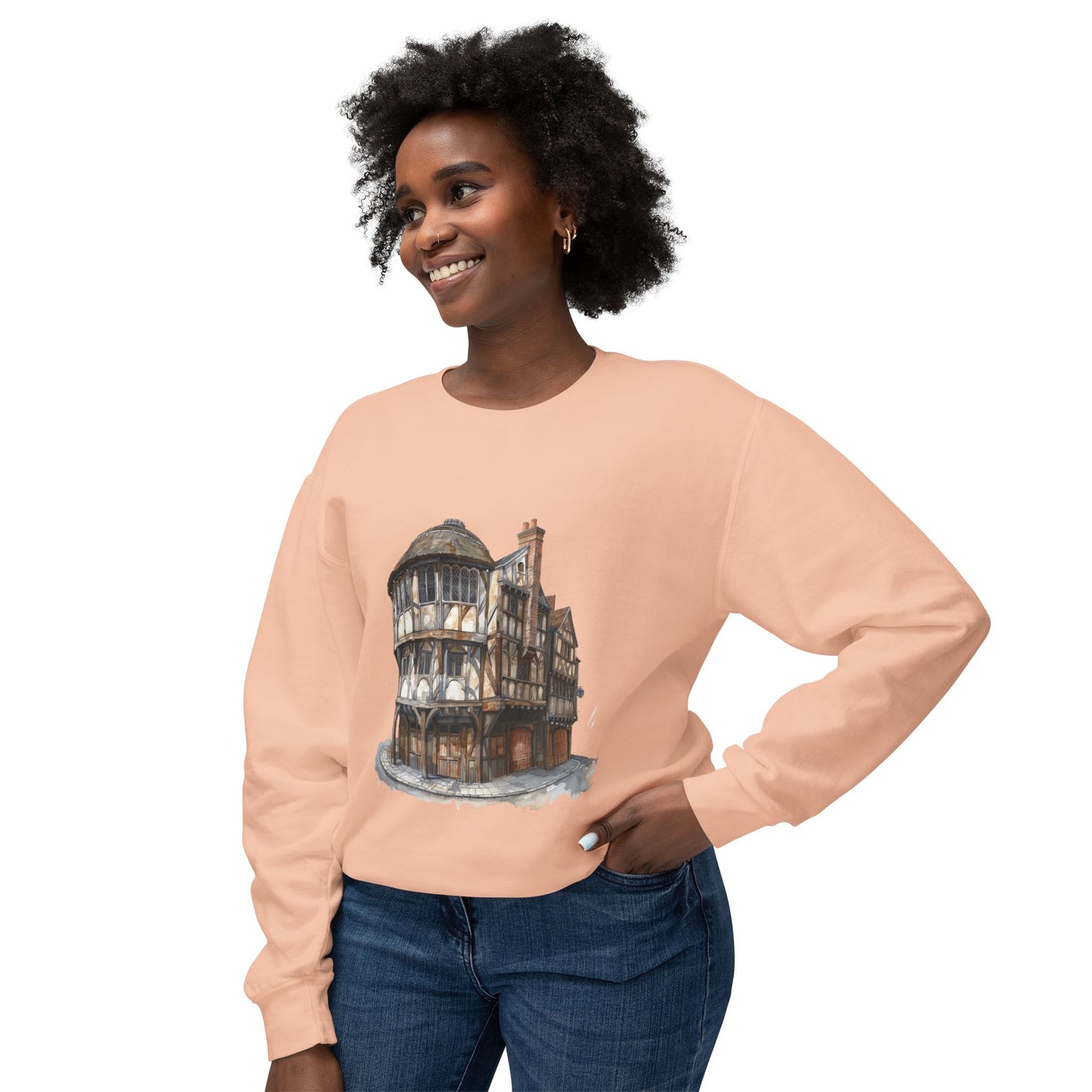 Unisex Lightweight Crewneck Sweatshirt - London’s Warm Corners - The Cozy Pub Scene