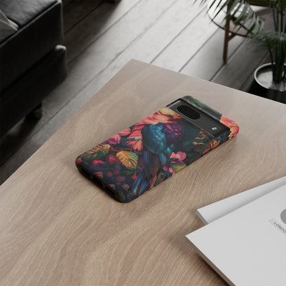 Vibrant Phone Case, Tropical Bird Design, Tough Phone Cover, Floral Tech Accessory, Gift for Nature Lovers