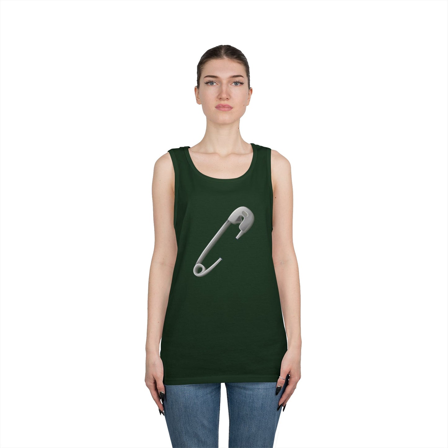 Unisex Heavy Cotton Tank Top - Minimalist Safety Pin Design