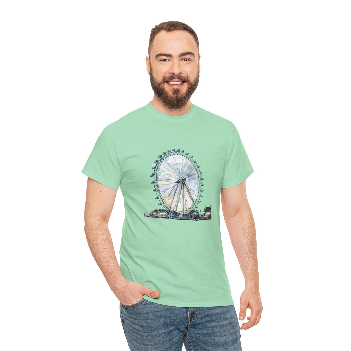 Unisex Heavy Cotton T-Shirt - London Eye - Skyline Spectacle