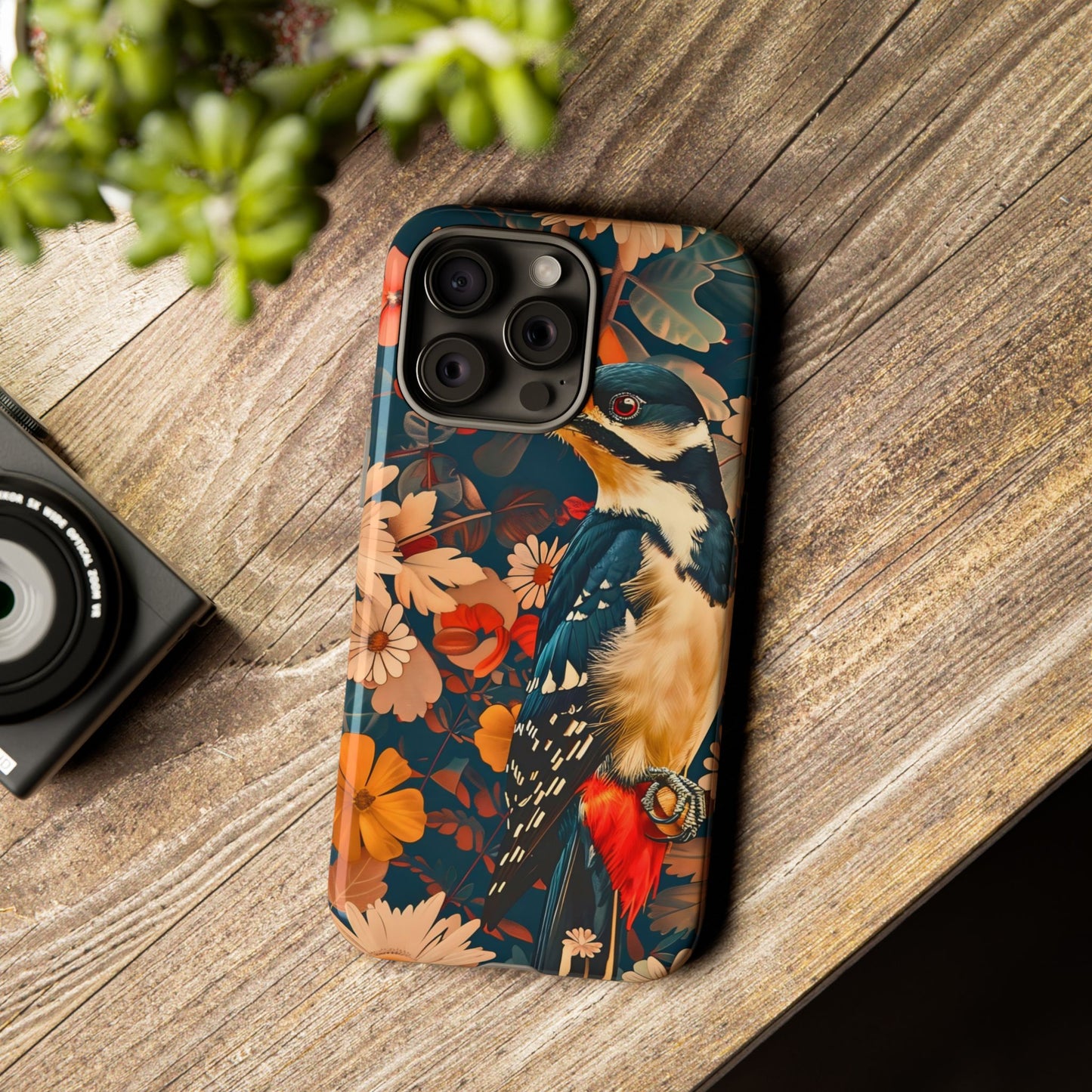 Artistic Bird Phone Case, Unique Tough Cases for Nature Lovers, Floral Design, Cute Gift, Customized Phone Accessories